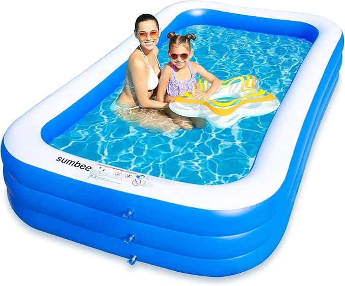 Sumbee Inflatable Pool for Kids and Adults, 120" x 72" x 22" Oversized Thickened Blow Up Family Swimming Pool for Outdoor Patio Backyard Garden Deck Summer Party Full Size Blue
