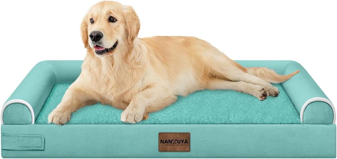 Large Dog Bed Orthopedic Washable: Beds Bolster XL Bed Medium Large Dogs Egg Crate Foam Couch Sofa Waterproof with Removable Cover - Aqua Blue (36.0"L x 27.0"W x 6.5"Th)