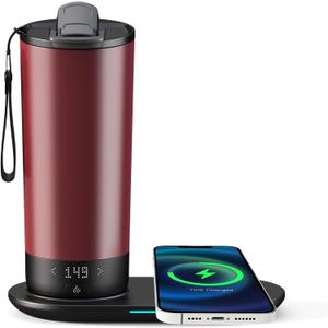 Temperature Control Heated Travel Mug Smart Self Heating Coffee Mug 20 Oz App Controlled LED Display Coffee Serving Sets Mug Kept at a Constant Temperature for 4-10 Hours (Burgundy, 20 oz)
