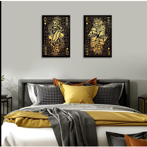 HJL Art Poker Wall Art Playing Card Painting for Game Room Living Room Bedroom King and Queen Pictures Canvas Prints Men Women Gift Framed 2 Planes (24''W x 32''H x2)