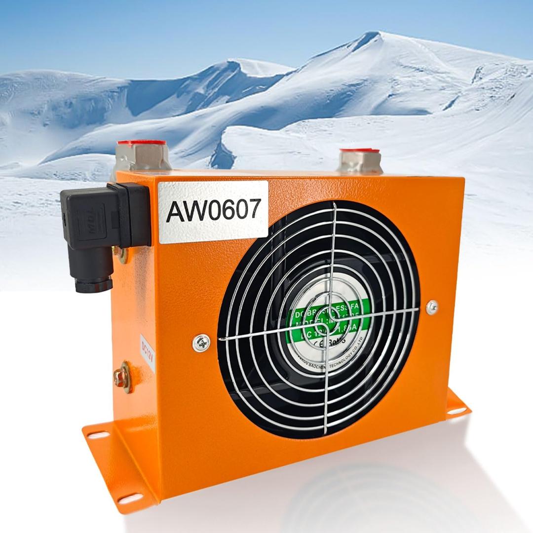 AJ0607T-CA 12VDC 48W Small Hydraulic Oil Cooler 20L/min Air Cooled Oil Radiator Heat Exchanger Low Noise and Power Usage