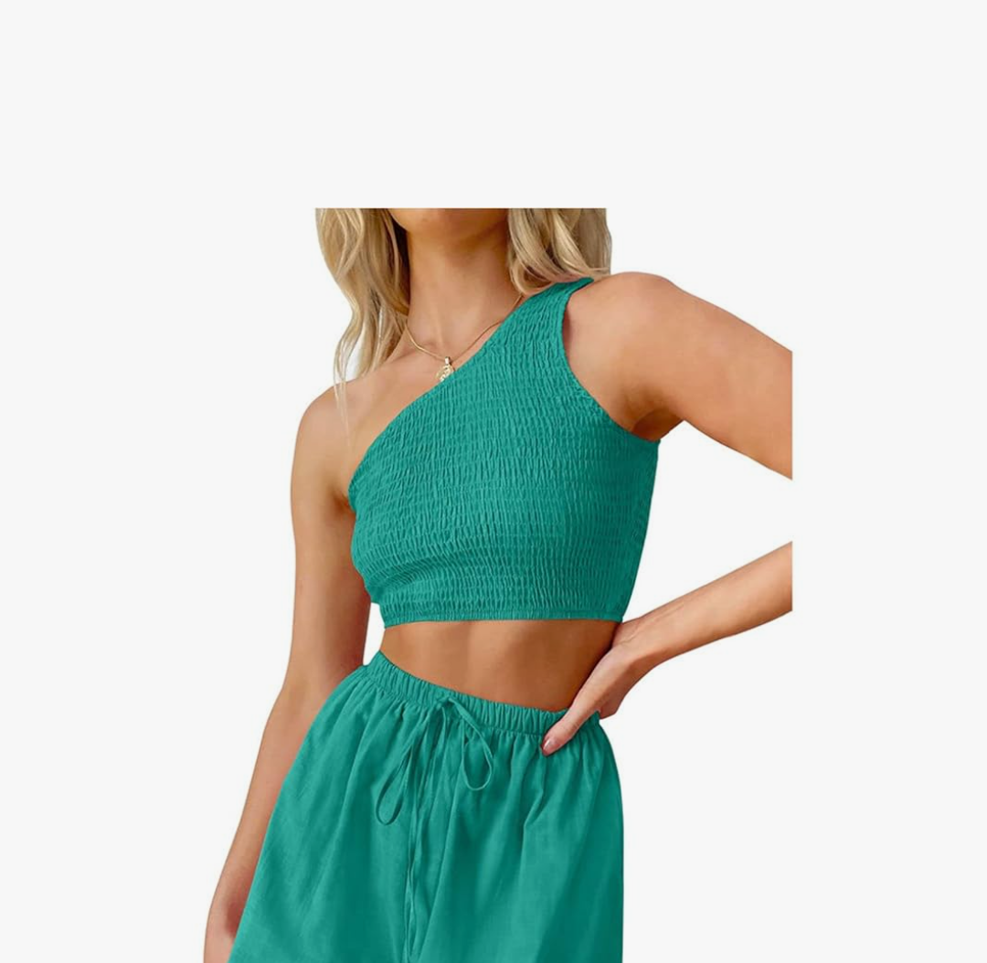 2 Piece Sets for Women Sexy Beach Outfits Summer Outdoor One Shoulder Crop Tank Tops Athletic Skirt Fashion Suits Size S