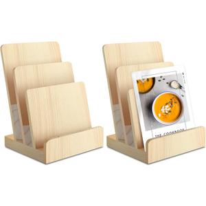 2 Pieces 3-Tier Pine wooden brochure holder 6 x 9 Wood Literature Holder Pamphlet Display Stand flyer holder postcard holder for Pamphlet Magazine Booklets Menu