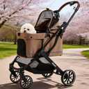 All-Terrain Dog Stroller for Small to Medium Dogs, Pet Stroller for Dogs & Cats Outdoor Walks, One-Hand Easy Fold, Double-Layer Anti-UV & Waterproof Canopy & Breathable Mesh, Mocha Brown