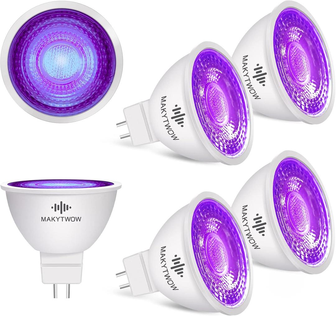 MR16 LED Light Bulb, Purple, Gu5.3 Bi-pin Base LED Spotlights 12V LED Light for Outdoor Landscape Track Lighting, 4W=50W Halogen Equivalent, 6Pack