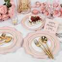 WDF 100PCS Pink Plastic Plates - Heavy Duty Pink and Gold Disposable Plates - Include 50 Dinner Plate 10" and 50 Cake Plastic Plate 7" for Baby Shower/Wedding/Spring/Bridal Shower/Tea Party/Mother's Day, 