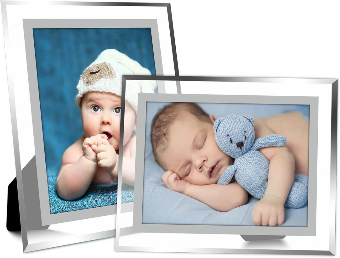 4x6 Picture Frames 2 Pack Glass Photo Frame with Silver Edge for Tabletop Display Horizontal or Vertical Home Office Decor Perfect for Wedding Family Photos and Desk Decoration Set of Two Clear Glass Frames (2, 5X7)