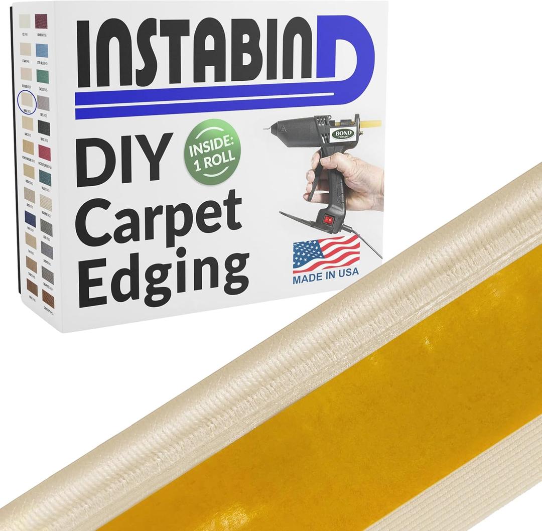 Instabind 54 ft Roll Premium Carpet Edge Binding  Regular Style Carpet Edge Trim for Do-It-Yourself Rug Edging- with Durable Hold & Easy Finishing for Rug Edges - USA Made Flooring Products, Wheat