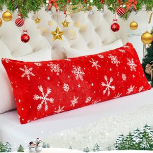 YIYEA Christmas Faux Fur Body Pillow Case Cover, Luxury Ultra Soft Fuzzy Pillowcases, Fluffy Plush Velvet Body Pillow Cover with Zipper, Cozy Warmth and No Shedding, 20 x 54
