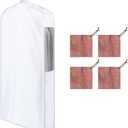 Briwooody 1 Set 40'' x 24'' x 6'' Short Cotton Garment Bags for Hanging Clothes and Storage, 4 Cedar Blocks for Fresh Smell and Moth Protection, Breathable Covers for Closet Suits Fur Coats Sweaters (White)