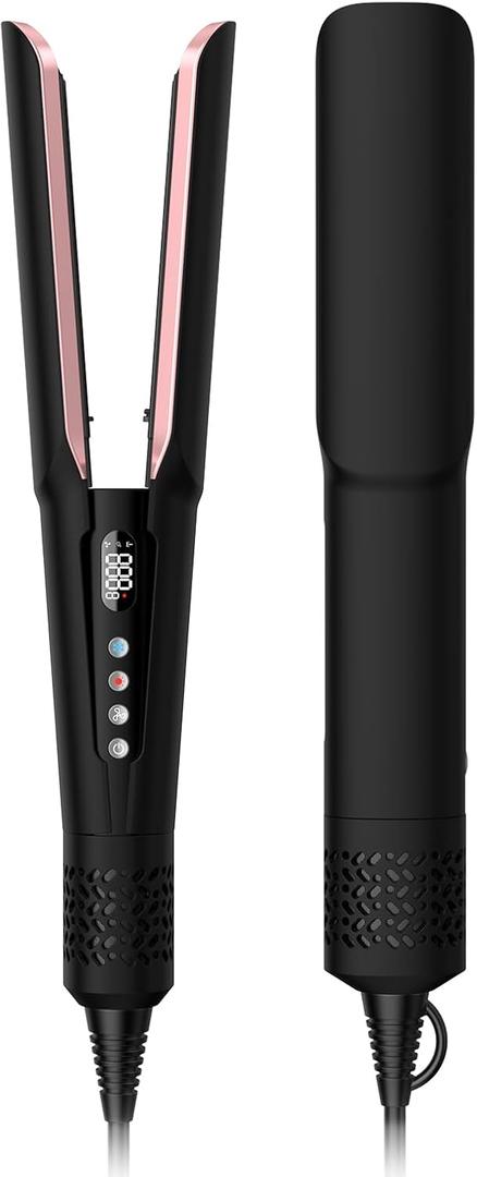 Hair Straightener  2 in 1 Wet to Dry Hair Dryer and Straightener with HighSpeed Airflow + Rapid HeatUp + Customizable Temperature + LCD Display & Auto ShutOff + No Heat Damage (Dark Black)