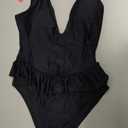 HYPERFIRE Women's Cheeky One Piece Swimsuit Deep V Neck Tummy Control High Cut Bathing Suit (Large, Black)