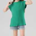 3 x Girls Cap Sleeve T Shirts Kids Summer Crewneck Solid Tops Tees 5-14 Years (Green)
