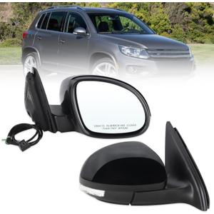 Lqito Right Passenger Side Mirror Compatible With 2009 2010 2011 2012 2013 2014 2015 2016 2017 VW Tiguan With Manual Folding Power Glass Heated Turn Signal Black Replace#5N1857508Q9B(6Pins)