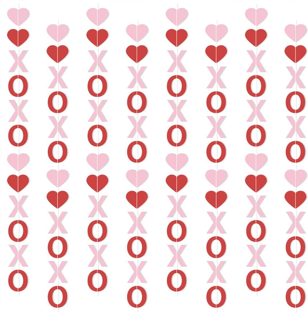 Valentine's Day Ornaments - Valentines Hanging Garland with Red & Pink Hearts, Cardstock Hanging Decor for Valentine's Party, Home, Classroom, Festival Decoration (Pink Red Heart and XOXO)
