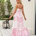 ABYOVRT Women Floral Maxi Dress Spaghetti Straps V Neck Patchwork Flowy Boho Sundress Tiered Long Dresses (Pink, M)