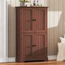 ChooChoo Bathroom Floor Cabinet, Farmhouse Bathroom Storage Cabinet with 4 Doors and Adjustable Shelves, Pantry Cabinet for Living Room, Kitchen, Walnut, 11.81"D x 23.62"W x 43.31"H