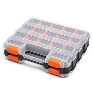 Mayouko Double Side Tools Organizer, Customizable Removable Plastic Dividers, Hardware Box Storage, Excellent for Screws,Nuts,Small Parts, 34Compartment, Black/Orange,12.6"L x 10.6"W x 3.2"H