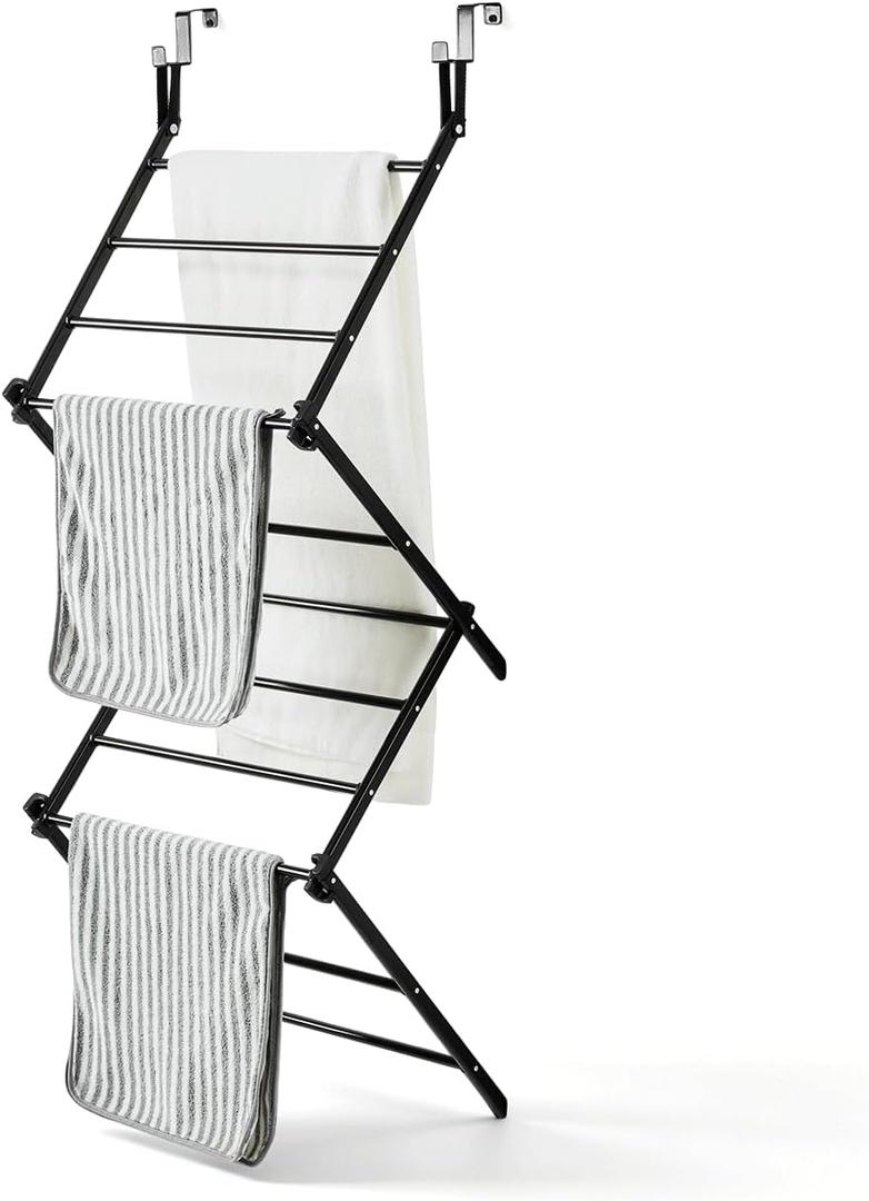 JS HANGER Over The Door Drying Rack, Foldable Hanging Clothes Drying Rack with 11 Drying Bars, Space Saving Laundry Rack for Towels, Clothes, Bath Towels, Bedroom, Bathroom & Laundry Room Doors, 46.9" tall frame