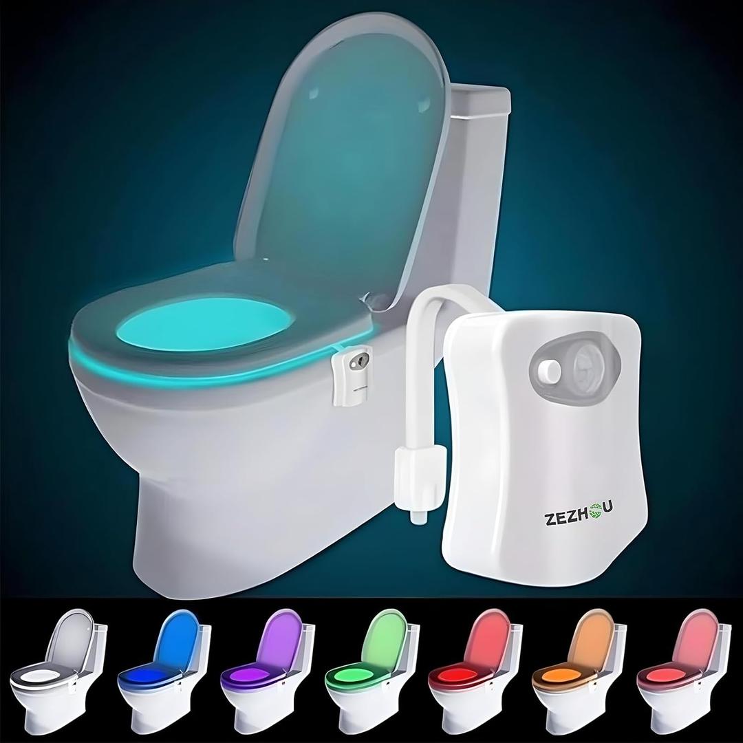 The Original Toilet Night Light Gadget, Fun Bathroom Lighting Add on Toilet Bowl Seat, Motion Sensor Activated LED 9 Color Modes - Weird Novelty Funny Birthday Gag Gifts for Men, Dad, Kids & Toddlers