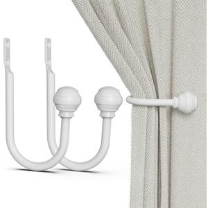 Hion Curtain Holdbacks White 2pcs, Curtain Tiebacks Wall Mounted Curtain Hooks Holders for Drapes