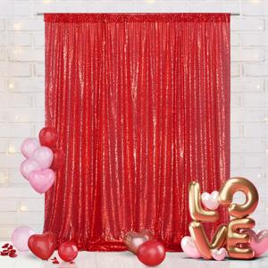 Eternal Beauty Red Sequin Backdrop, 8x8 Ft Glitter Background Curtains for Valentines Christmas Shimmer Photography Party Wedding Birthday Back Drop Decor