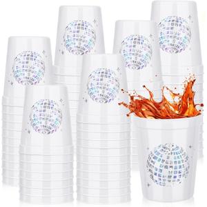 tchrules 40PCS Disco Cups for Party, 16oz White Plastic Bachelorette Party Cups, Reusable White Stadium Party Cups, Disco Drink Cups for Cowgirl Birthday Bridal Shower 70s 80s 90s Party Supplies