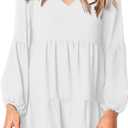 Amoretu Womens Tunic Dress Long Sleeve V Neck Casual Loose Flowy Swing Shift Dresses, M White