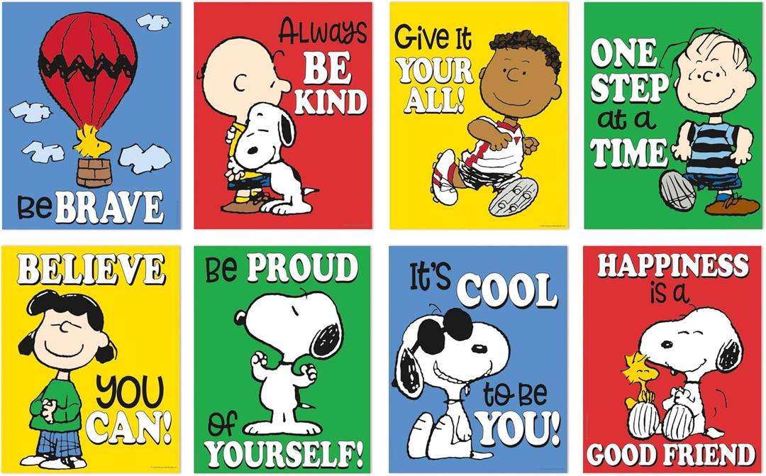 Eureka Peanuts Mini Classroom Poster Set for Teachers, 11" x 14", 8 Pieces
