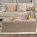 Storage Ottoman Bench Foldable Footrest Foot Stool, 45" Fabric Beige, 45.3" Flip