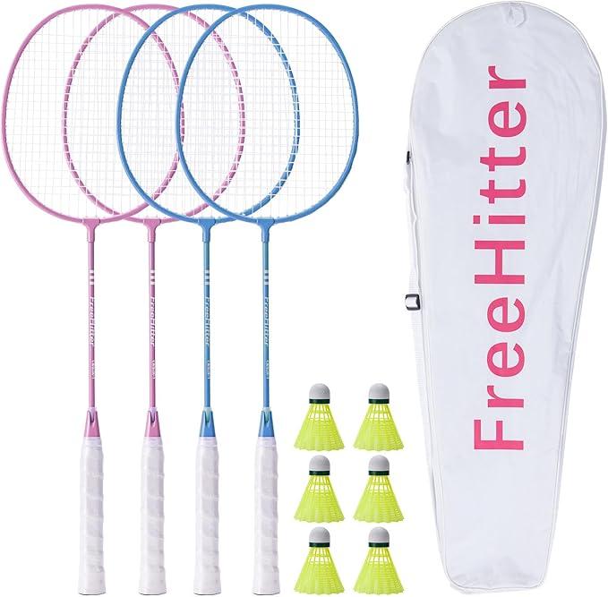 12 Pack Badminton Rackets Set Including Badminton Racquets, Nylon Shuttlecocks and Carry Bag for Outdoor Backyard Games Beginners (Light Pink, Light Blue)