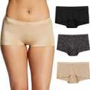Maidenform Women's Boyshort Underwear, Microfiber Boyshort Panties, Full-coverage Panty, Pack of 3 (Large, Black/Black Petal/Body Beige)