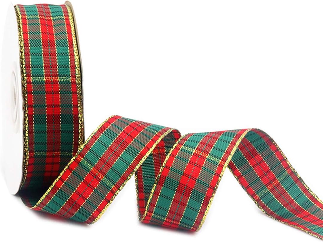 Christmas Checkered Plaid Ribbon 25 Yard Each Roll 100% Polyester Woven Edge Gingham Ribbon for Christmas Crafts, Gift Wrapping (Special Design 1 Inch(25mm))