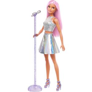 Barbie Pop Star Doll Dressed in Iridescent Skirt with Microphone and Pink Hair, Gift for 3 to 7 Year Olds
