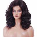 16 Inches Dark Brown Wigs for Women Long Brown Wavy Synthetic Natural Wig for 70s 80s Cosplay,Halloween,Daily Use