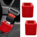 2-Pack Silicone Safety Belt Buckle Holder & Booster | Non-Slip Buckle Fixer for Easy Upright Access, Universal Car Safety Belt Aid for Kids and Seniors (Red)