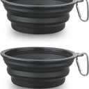 Large Dog Bowl Pet Collapsible Bowls, 2 Pack Collapsible Dog Water Bowls for Cats Dogs, Portable Pet Feeding Watering Dish for Walking Parking Traveling with 2 Carabiners (Large, Black+Black)