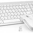 Wireless Keyboard and Mouse Combo - Full Size Slim Thin Wireless Keyboard Mouse with Numeric Keypad 2.4G Stable Connection Adjustable DPI (White & Silver)