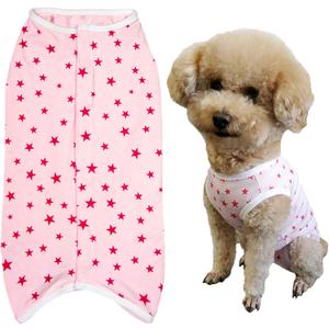 Dog’s Recovery Suit Post Surgery Shirt for Puppy, Wound Protective Clothes for Little Animals(Pink Stars-M)