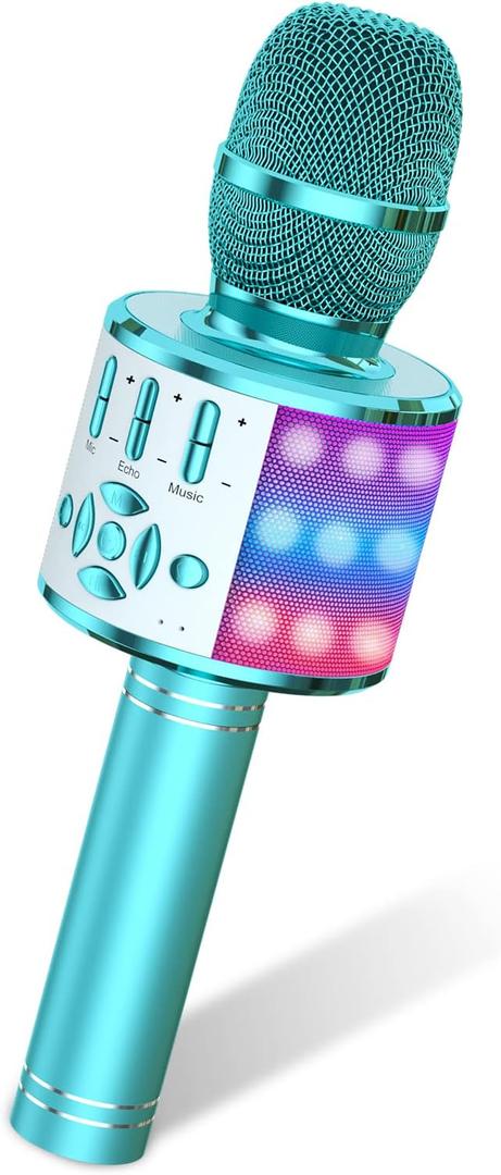 Amazmic Kids Karaoke Microphone Machine Toys for Girls Bluetooth Microphone with LED Light, Christmas Birthday Gift for Girls Boys 3 4 5 6 7 8 9 10 11 12 Year Old Kids Toys(Blue)