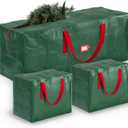 ZOBER Christmas Tree Storage Bag - With 2 Ornaments Accessories/Garland Bags - Fits 9 Ft Trees - Plastic, Waterproof Christmas Tree Bag For Storage Box For Xmas - Strong, Durable Handles - Green