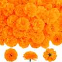 M&C Music Color Marigold Flowers Heads Bulk, 50Pcs Silk Marigold Flowers Artificial for Decoration DIY Wreath Garland Craft Wedding Party Baby Shower Decoration Halloween Christmas (Orange)