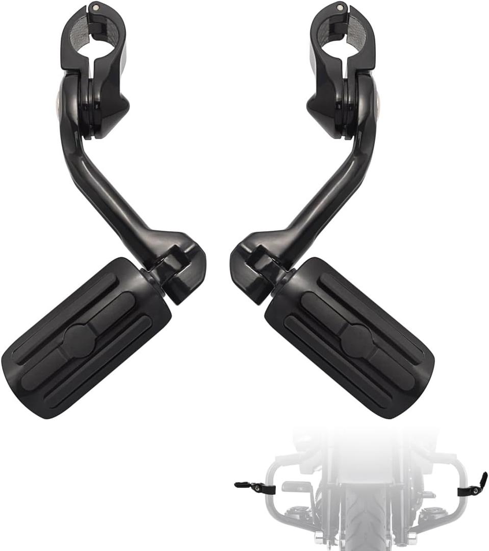 FOVPLUE 1.25" Highway Footpegs,Long Angled Adjustable Highway Pegs w/Mounts for Harley Touring Street Glide Electra Glide Road King Softail CVO Dyna Trike VRSC Sportster w/1-1/4" Engine Guard,Black#1