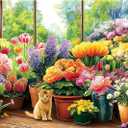 Blueforest 300 Piece Jigsaw Puzzle for Adults - Cute Kitten & Flower Garden, 17x11 Inch, Cardboard, Fun & Relaxing Puzzles for Stress Relief
