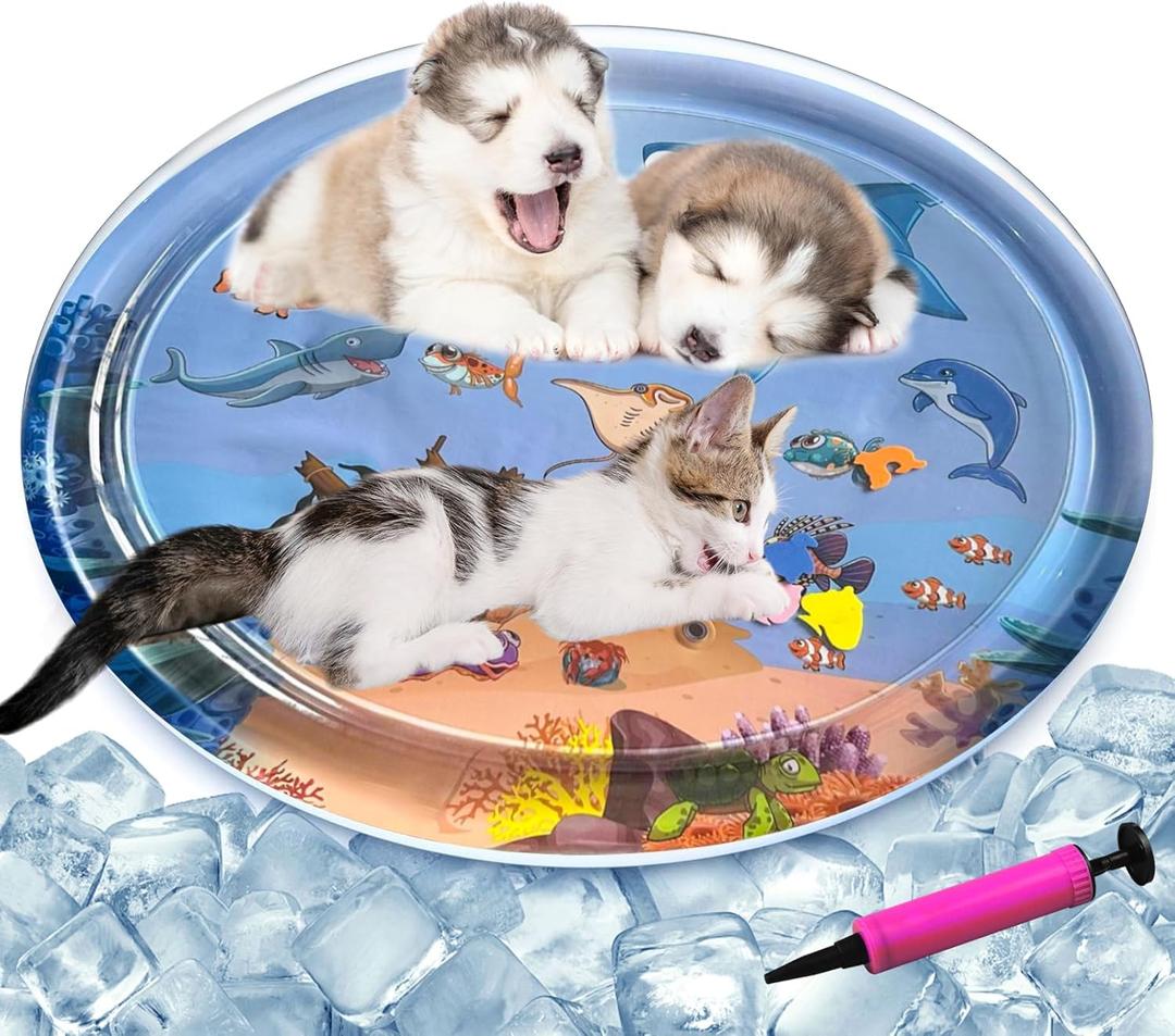 Sensor Water Playmat, Thickened Water Sensor Play Mat for Cats Dog, Thickened Sensory Water Play Mat for Cats with Fish for Pet Play, Cat dog Water Sensor Pad Water Playmat with Toy (Shark - 39 in)