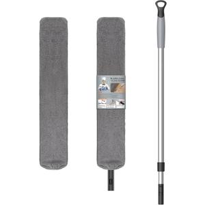 MR.SIGA Flexible Microfiber Long Duster for Gap Cleaning, Stainless Steel Adjustable Handle, Washable Gap Cleaning Duster Gray, 9*1.5*118cm