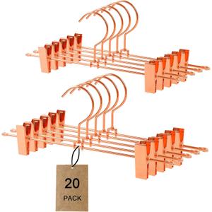 Better to U Stackable Shiny Copper/Gold Metal Pants Hanger, Rose Gold Skirt Trousers Hanger Add-on Hook, Space-Saving Hanger with Non-Slip Adjustable Clips for Jeans Slacks Boutique (20, Copper)