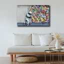 Banksy Canvas Wall Art Pop Street Graffiti Wall Art Decor Cool Poster Paintings Colorful for Men Ready To Hang for Living Room Bedroom Home Bathroom Wall Decor 16x24in Framed