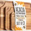 Cutting Boards for Kitchen (Set of 3) Beeswax Finished Acacia Wood Cutting Board, Mineral Oil Free Wooden Cutting Boards non Toxic with Juice Groove, Non-Slip Feet, Charcuterie Boards