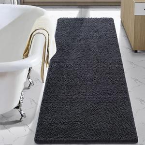 LOCHAS Luxury Bathroom Rug Shaggy Bath Mat 24 x 70 Inch, Washable Non Slip Bath Rugs for Bathroom Shower, Soft Plush Chenille Absorbent Carpets Mats, Dark Grey